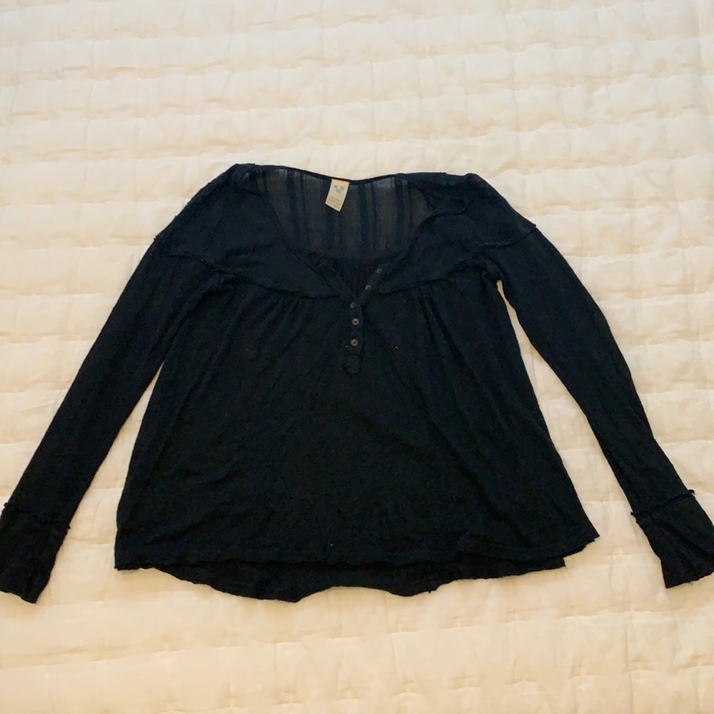 Free People Long Sleeve Black Top Medium